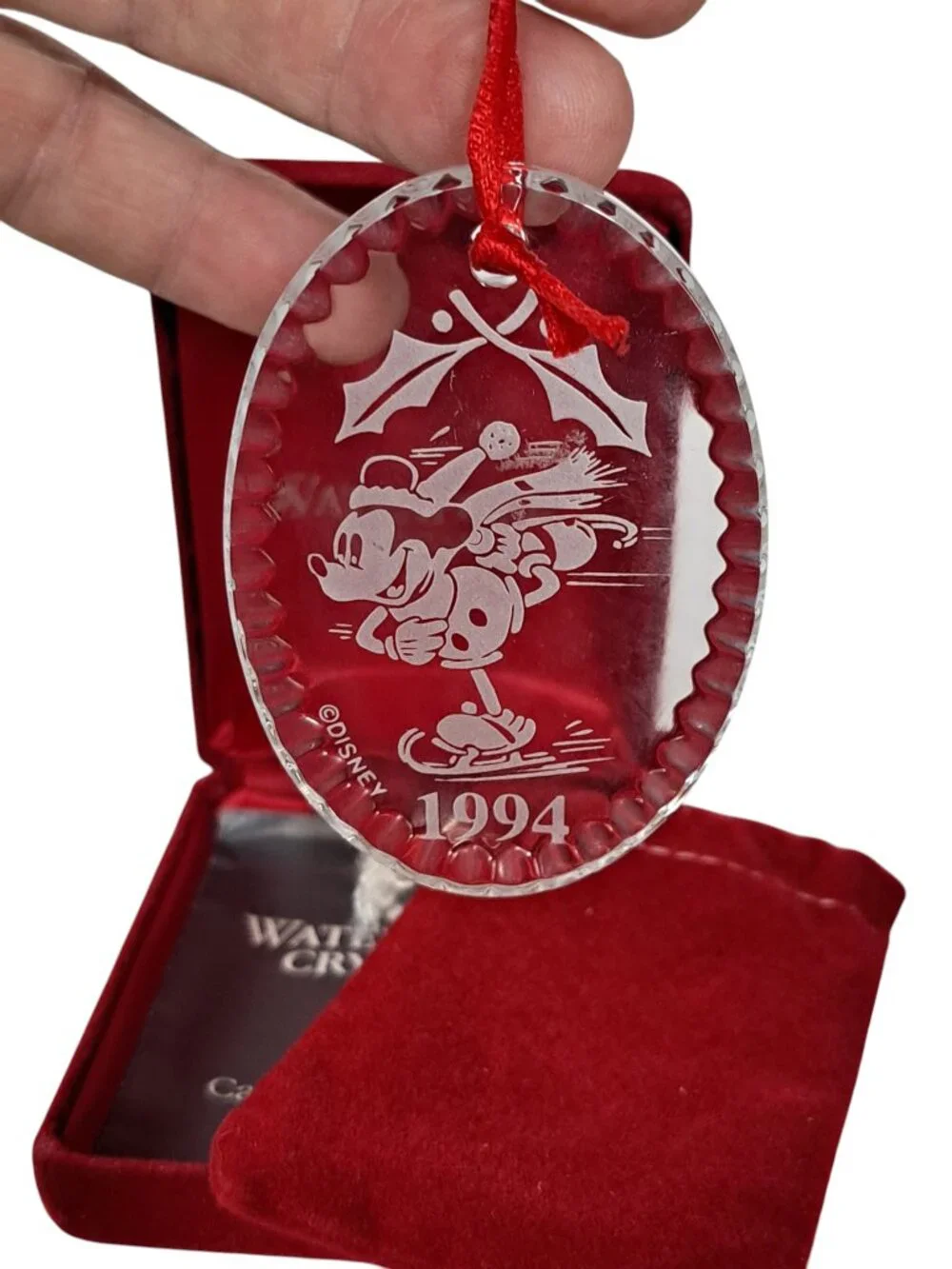 Disney Store 1994 Waterford Crystal Christmas Ornament Mickey Mouse Skating
